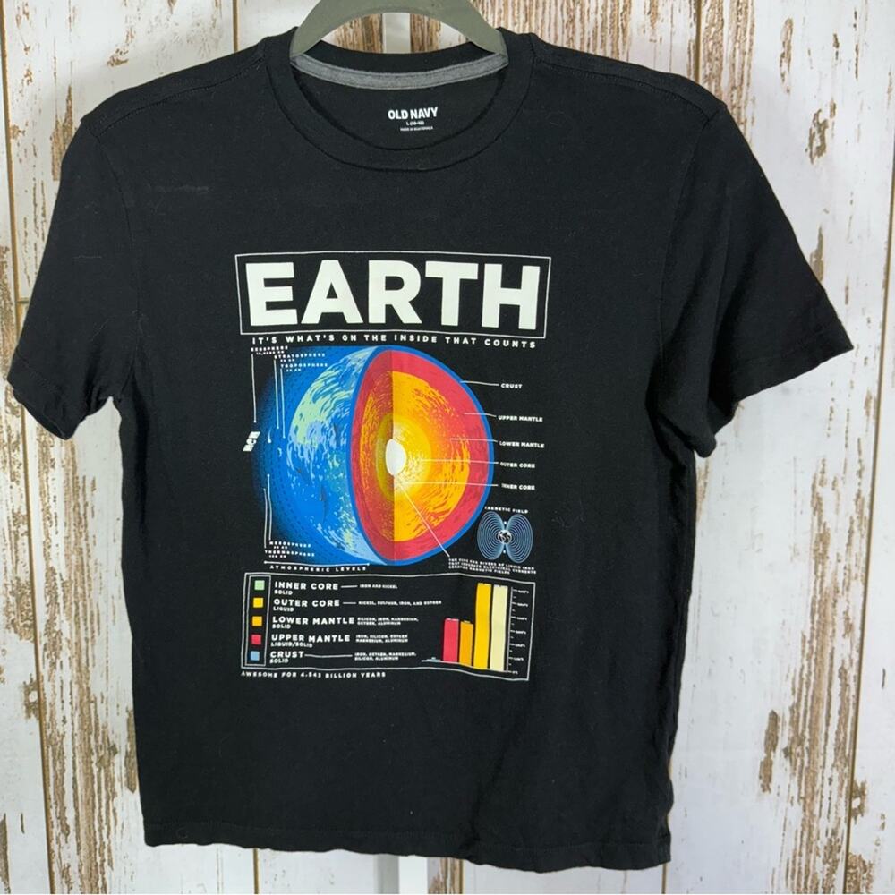 Old Navy, Black Earth Graphic Tee. Size L (10/12). Excellent condition!